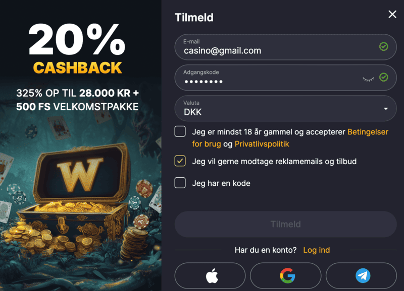 Registreringsformular hos WinHero Casino